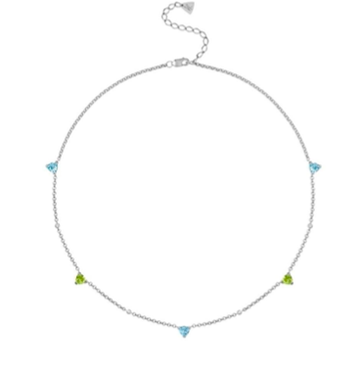 Necklace ATSRO V SKY Silver with Blue Topazes, Chrysolites, Diamonds
