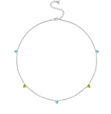 Necklace ATSRO V SKY Silver with Blue Topazes, Chrysolites, Diamonds