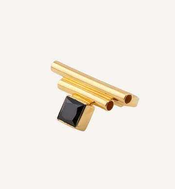 Ring MARU BLACK SPINEL Goldplated