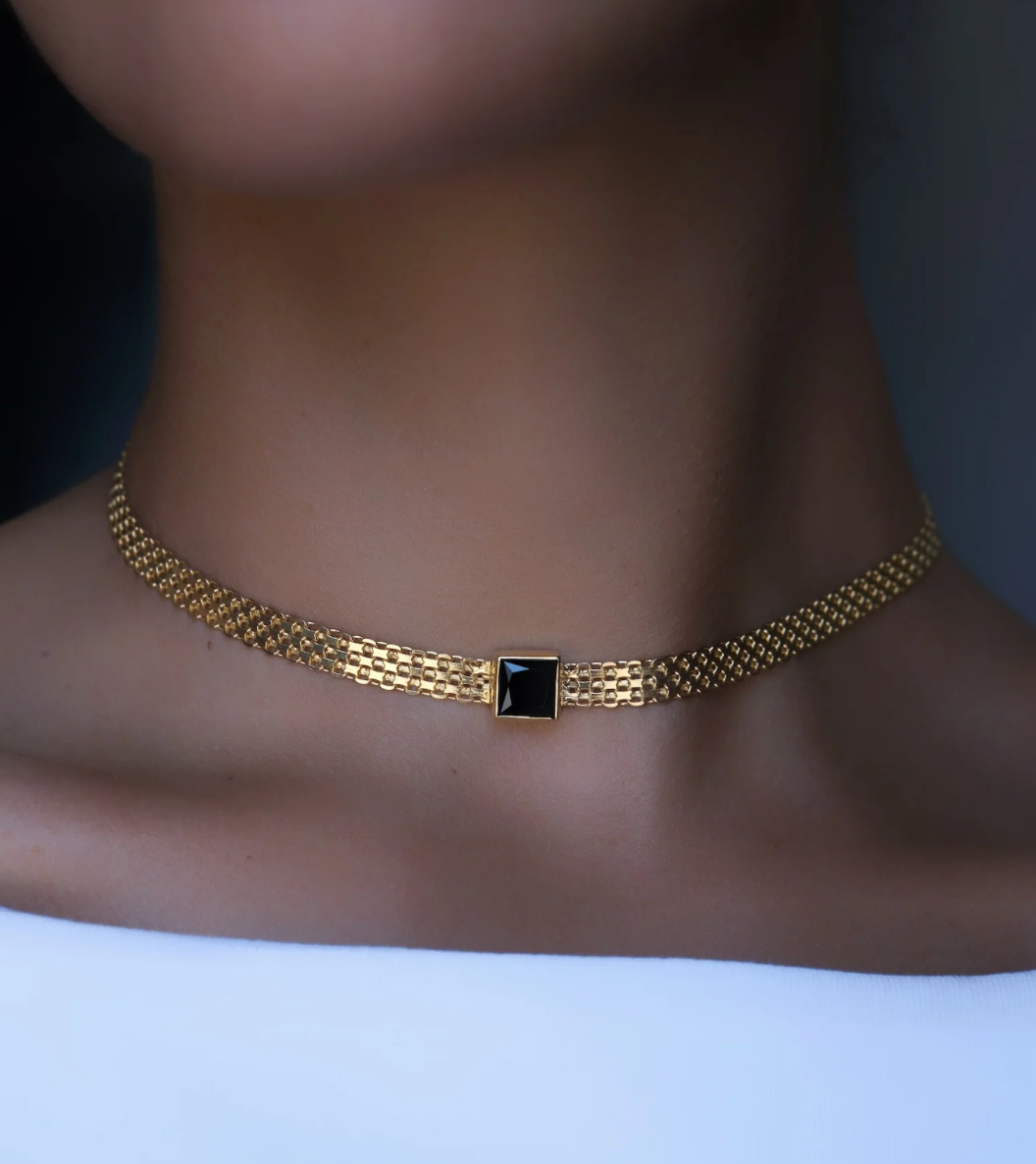 Necklace MADINA BLACK SPINEL Goldplated